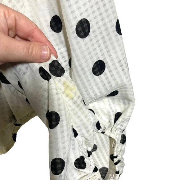 Emory Park Puff Sleeve Tie Front Polka Dot Blouse in White and Black Size S - Picture 9 of 14